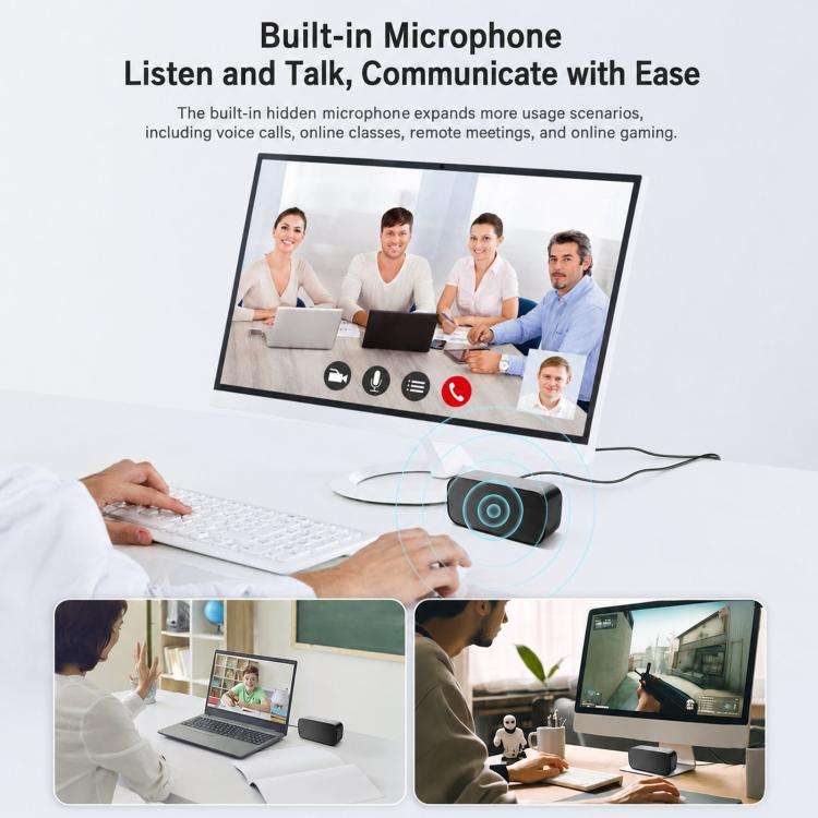 USB Computer Speaker with Built-in Microphone & Sound Card Mini Desktop Stereo Soundbar