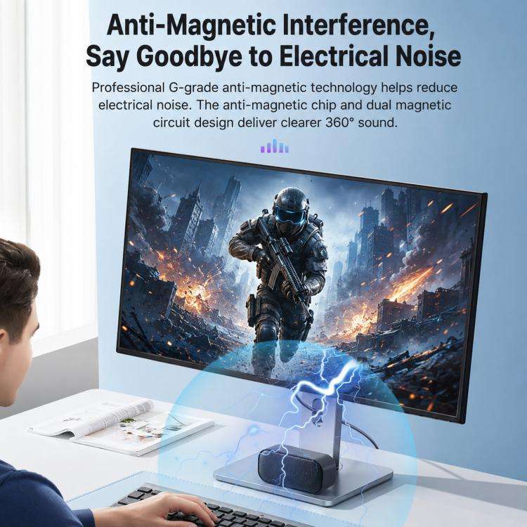 USB Computer Speaker with Built-in Microphone & Sound Card Mini Desktop Stereo Soundbar