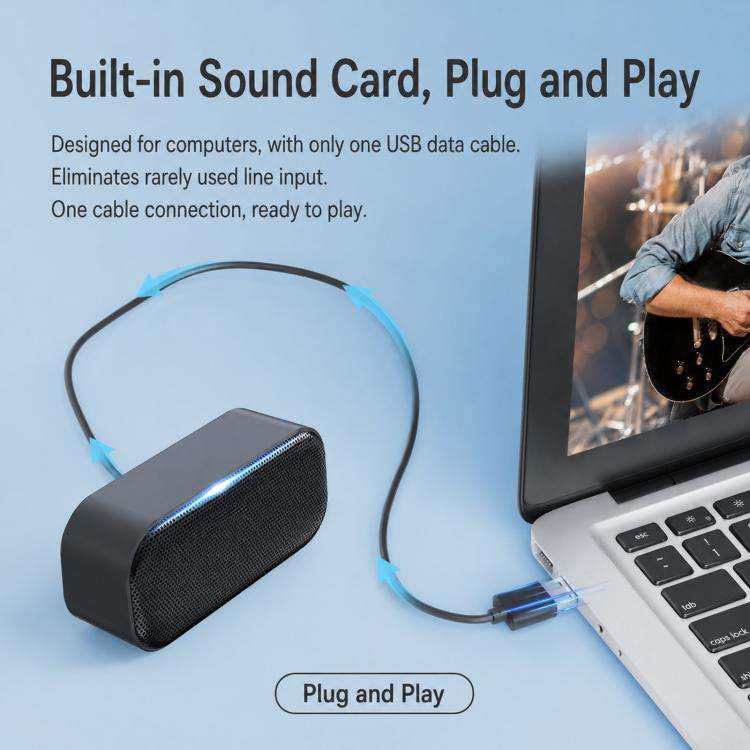 USB Computer Speaker with Built-in Microphone & Sound Card Mini Desktop Stereo Soundbar