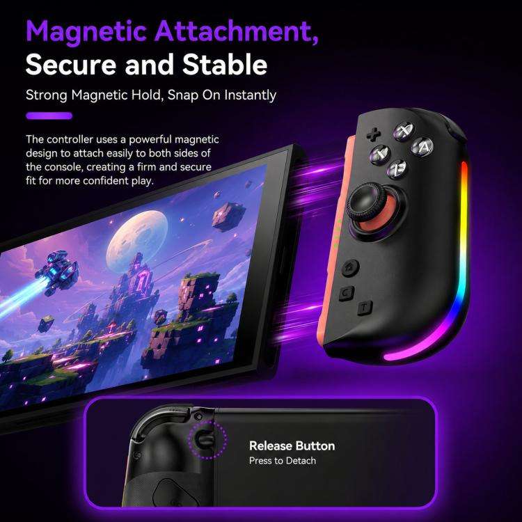 For Nintendo Switch 2 Left + Right Magnetic Controllers 9-Axis RGB Motion-Sensing Hall-Effect Joy...