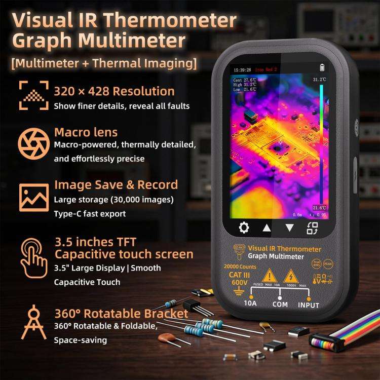 BSIDE SH8 Thermal Imaging Multimeter 2 In 1 Touchscreen HD Infrared Thermometer, Spec: With Mount...