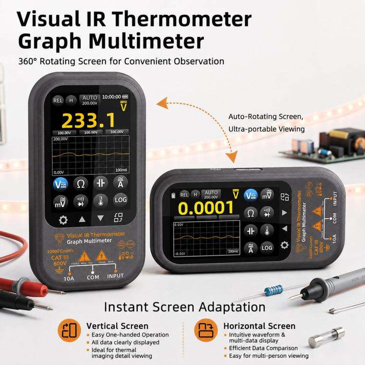 BSIDE SH8 Thermal Imaging Multimeter 2 In 1 Touchscreen HD Infrared Thermometer, Spec: With Mount...