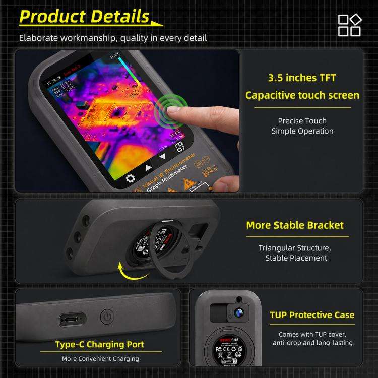 BSIDE SH8 Thermal Imaging Multimeter 2 In 1 Touchscreen HD Infrared Thermometer, Spec: With Mount...