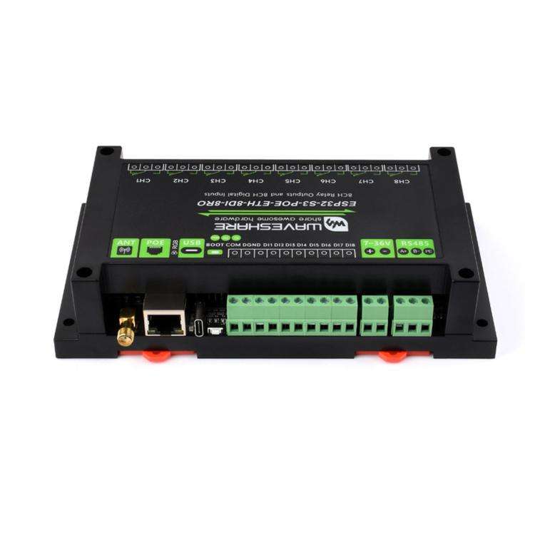 Waveshare ESP32-S3 Industrial Control Board With 8-Channel Wi-Fi Network Relays, Version: PoE Port
