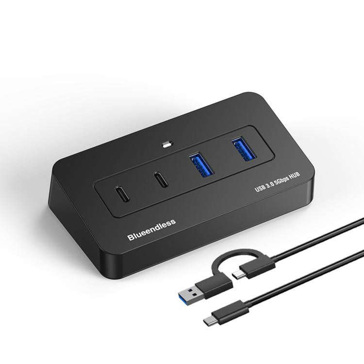 Blueendless 4-Port USB 3.0 Hub 2 USB-A & 2 USB-C 1m 2-in-1 Cable