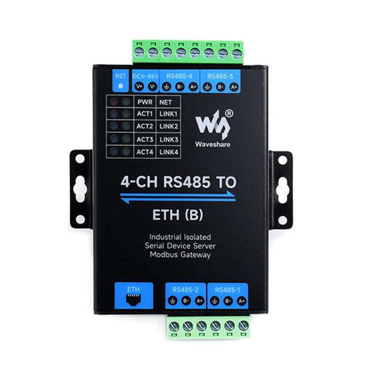 WAVESHARE 4-Ch RS485 To RJ45 Ethernet Serial Server, 4 Channels RS485 Independent Operation, Rail...