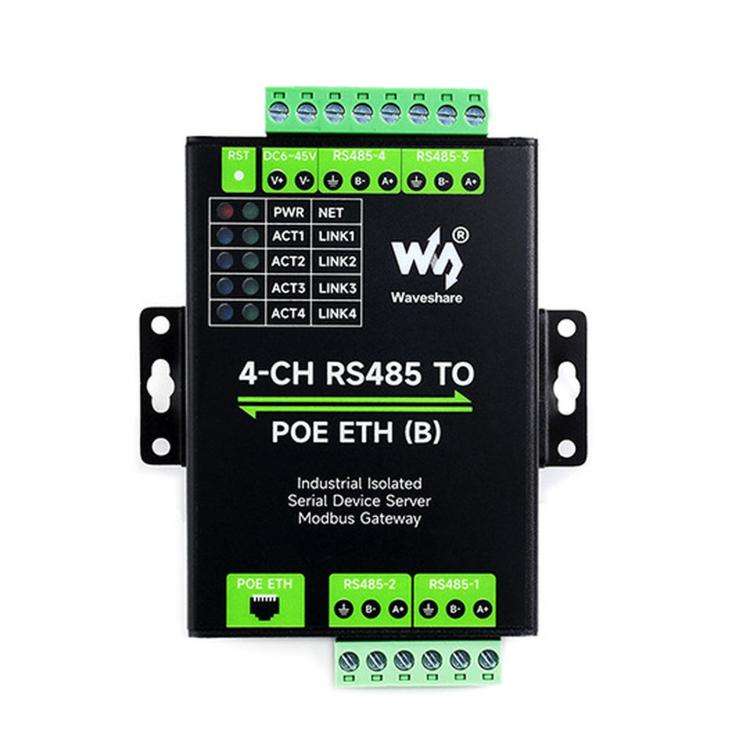 WAVESHARE 4-Ch RS485 To RJ45 Ethernet Serial Server, 4 Channels RS485 Independent Operation, Rail...