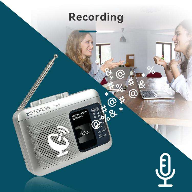 RETEKESS TR606 Retro Portable Cassette Player Radio(Silver)