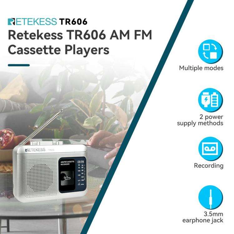 RETEKESS TR606 Retro Portable Cassette Player Radio(White)