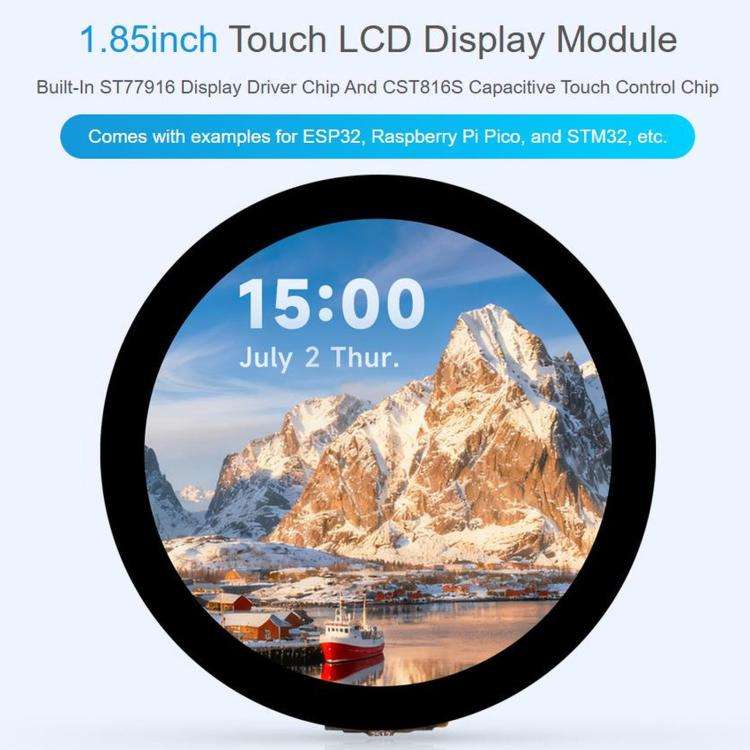 WAVESHARE 1.85 inch Touch LCD Display Module, 360 x 360 Resolution, 262K Color, QSPI And I2C Comm...