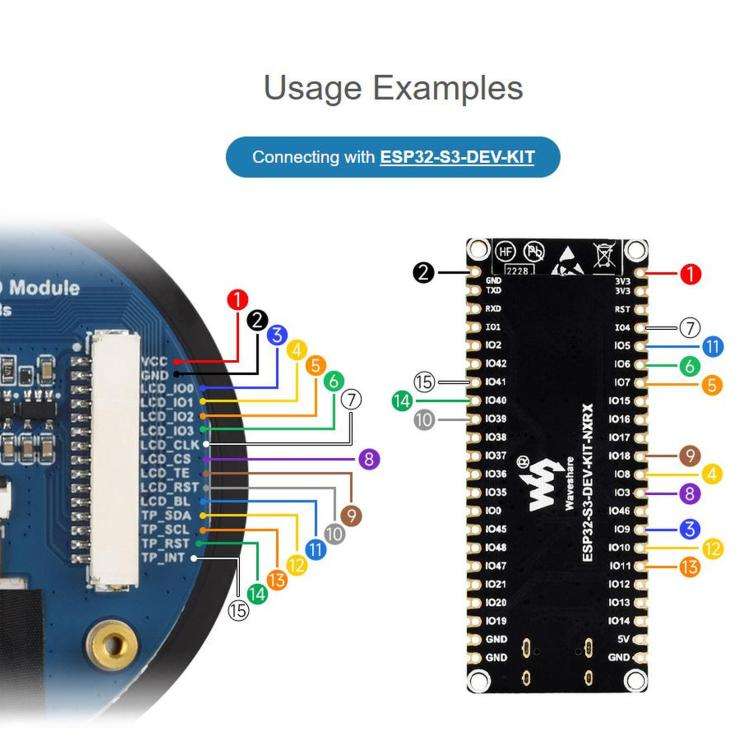 WAVESHARE 1.85 inch Touch LCD Display Module, 360 x 360 Resolution, 262K Color, QSPI And I2C Comm...