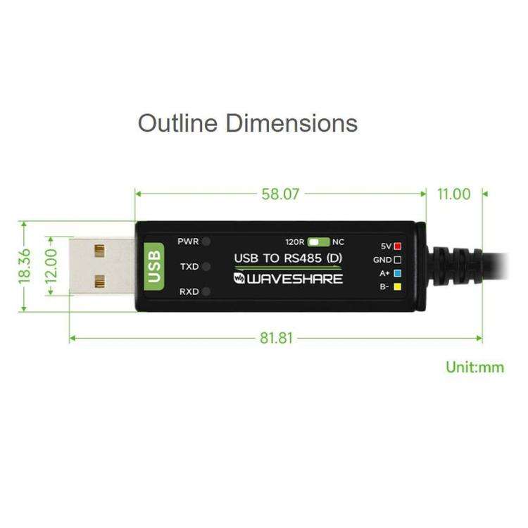 WAVESHARE USB To RS485 (D) Industrial Grade Isolated Bidirectional Converter, 2m Length, FT232RNL...