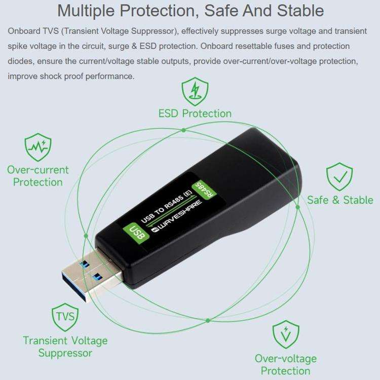 WAVESHARE USB To RS485 (E) Industrial-Grade Isolated Bidirectional Converter, Onboard FT232RNL Ch...