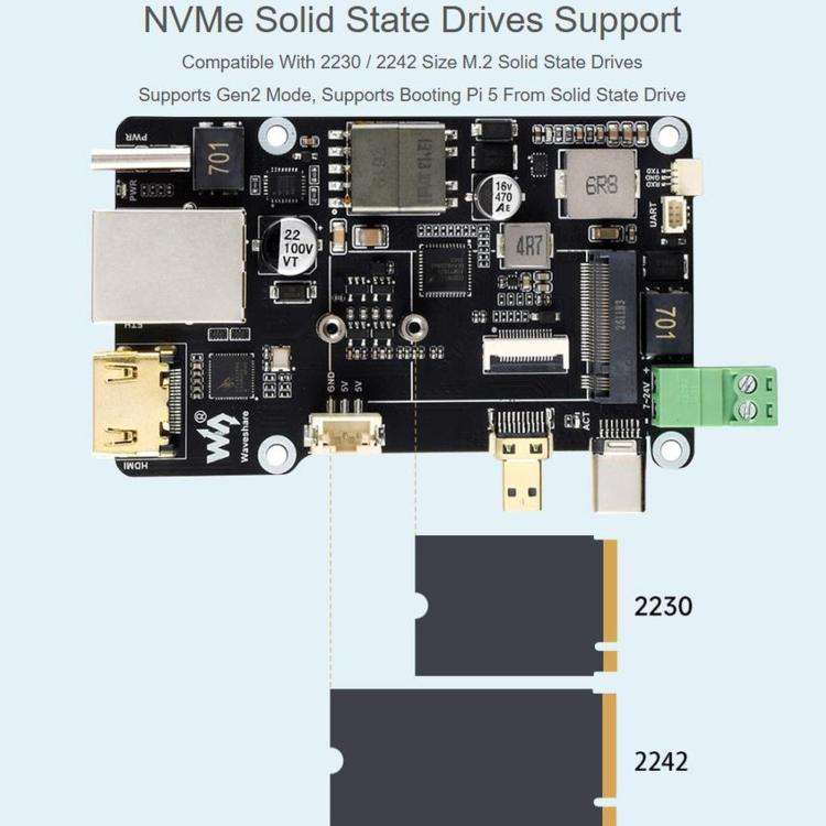 WAVESHARE PCIe To M.2 Multifunctional Adapter, 4K Output, Original RTL8125 2.5GbE Ethernet Contro...