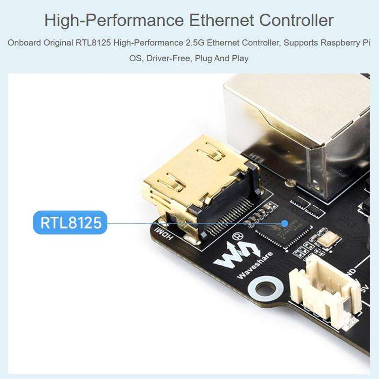 WAVESHARE PCIe To M.2 Multifunctional Adapter, 4K Output, Original RTL8125 2.5GbE Ethernet Contro...