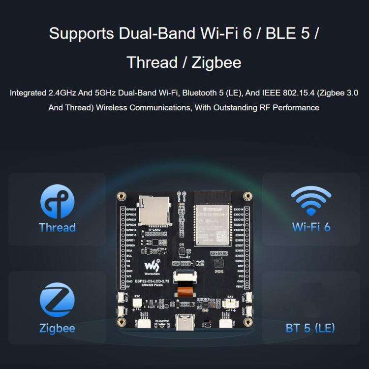 WAVESHARE ESP32-C5 2.73 Inch LCD Display Development Board, 32-Bit RISC-V Processor, Supports Dua...