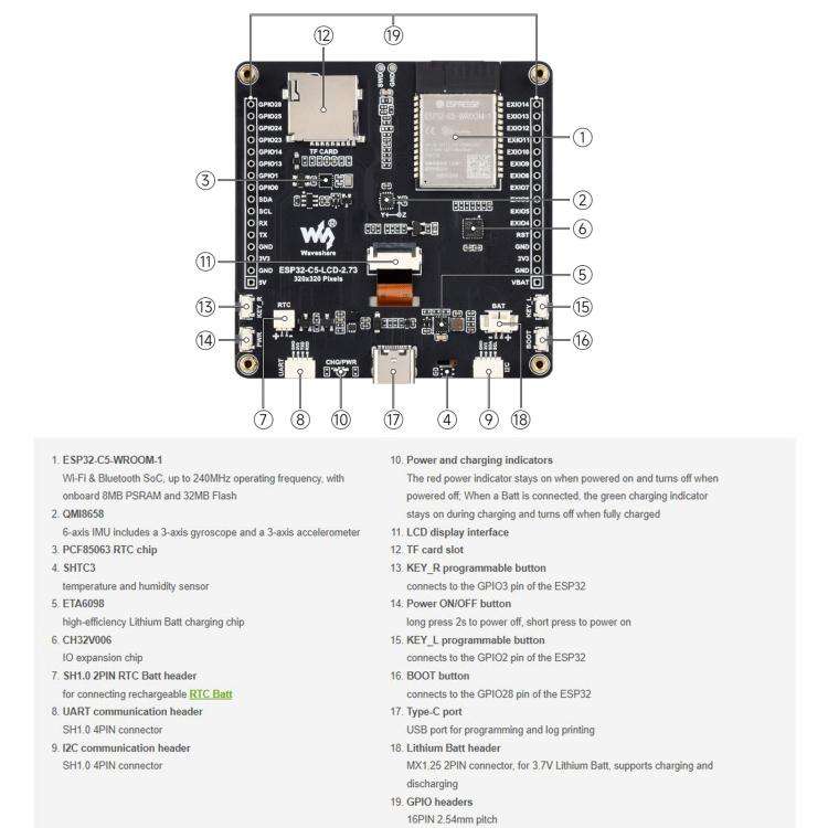 WAVESHARE ESP32-C5 2.73 Inch LCD Display Development Board, 32-Bit RISC-V Processor, Supports Dua...