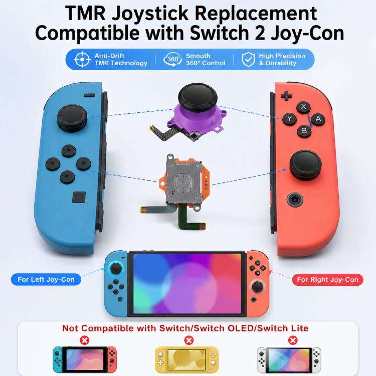 For Switch 2 Joy-Con TMR Joystick Replacement Anti-Drift 3D Sensor Magnetoresistance Analog Stick...