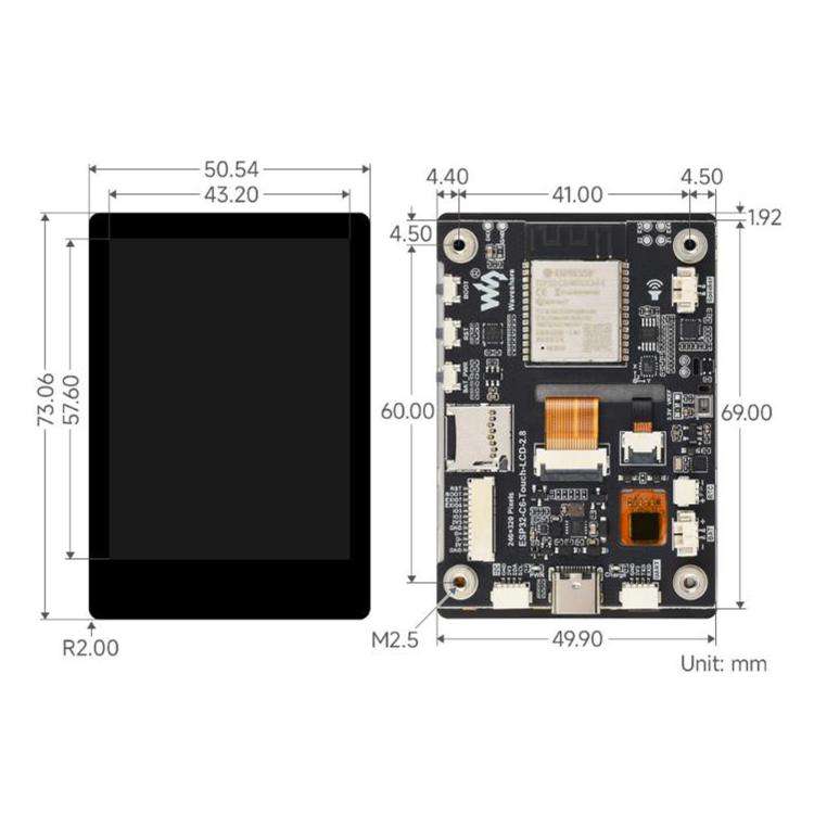 WAVESHARE 35066 ESP32-C6 2.8 Inch IPS Capacitive Touch Display Development Board Ntegrated Wi-Fi ...