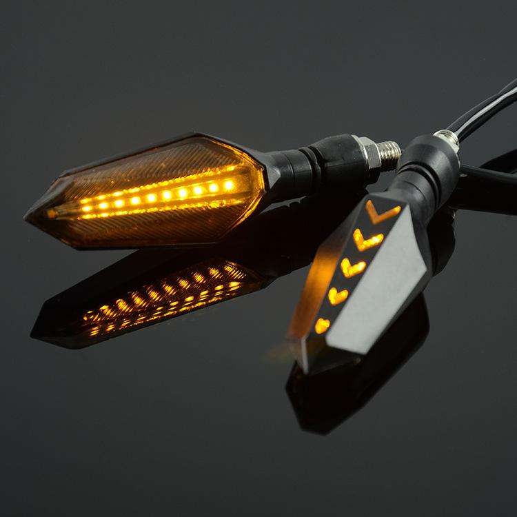 1 Pair Sequential LED Motorcycle Turn Signals with Arrow DRL Dual-Sided Flowing Amber Indicator B...