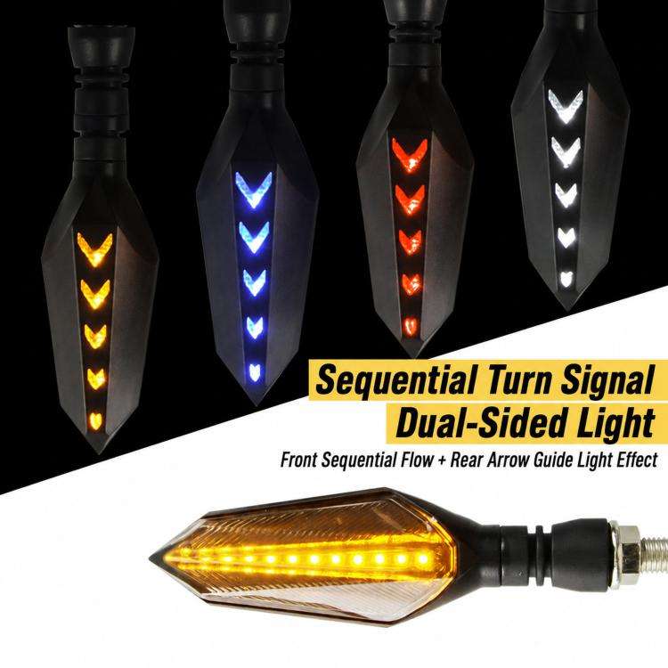 1 Pair Sequential LED Motorcycle Turn Signals with Arrow DRL Dual-Sided Flowing Amber Indicator B...