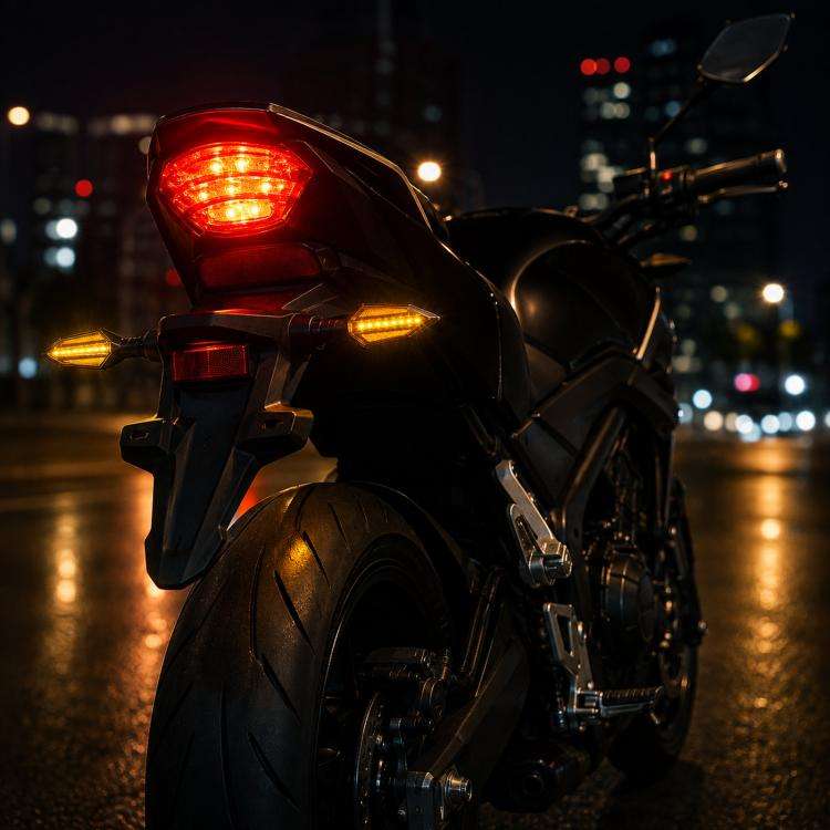 1 Pair Sequential LED Motorcycle Turn Signals with Arrow DRL Dual-Sided Flowing Amber Indicator B...