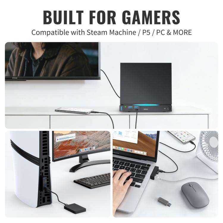 JYS 4-Port USB 3.0 Mini Hub For Steam Machine & PS5 Multi-Port USB Expander With 3 USB-A & 1 USB-...