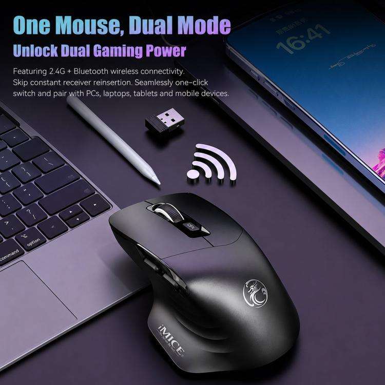 IMICE G209 Wireless Mouse Dual Mode Bluetooth 2.4G Ergonomic Rechargeable Optical Mice(White)