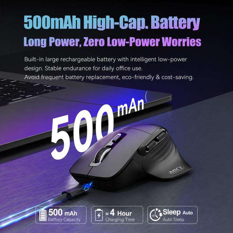 IMICE G209 Wireless Mouse Dual Mode Bluetooth 2.4G Ergonomic Rechargeable Optical Mice(Black)