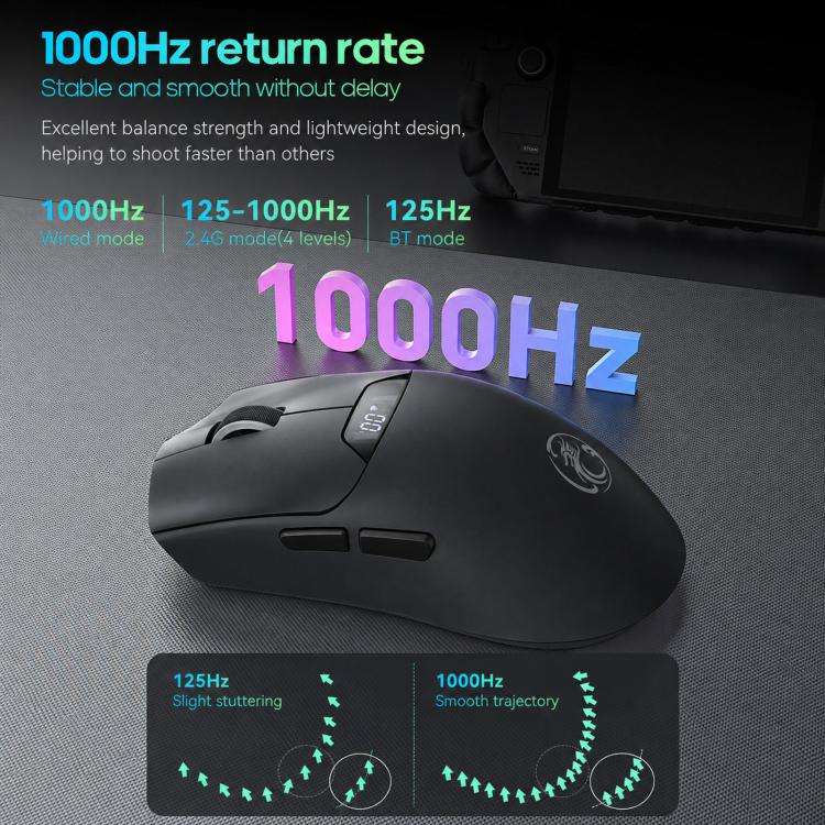 iMICE G206 Tri-Mode Wireless Gaming Mouse Lightweight Screen 12800DPI Rechargeable(Black)