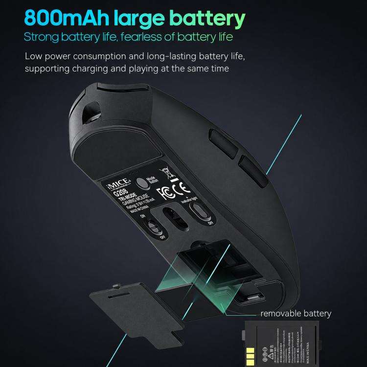 iMICE G206 Tri-Mode Wireless Gaming Mouse Lightweight Screen 12800DPI Rechargeable(Black)