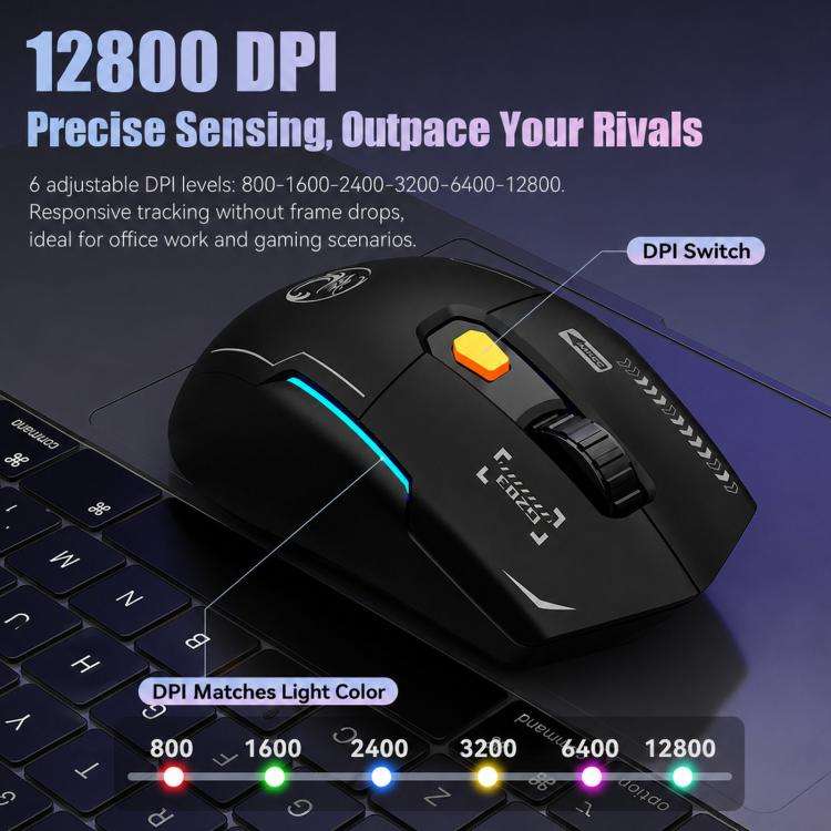 iMICE G203 Tri-Mode Wireless Gaming Mouse 12800 DPI 1000Hz Polling Rate Rechargeable RGB Mouse(Bl...