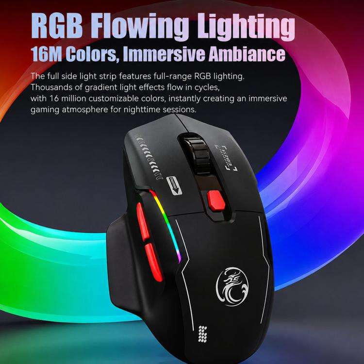 iMICE G203 Tri-Mode Wireless Gaming Mouse 12800 DPI 1000Hz Polling Rate Rechargeable RGB Mouse(Bl...