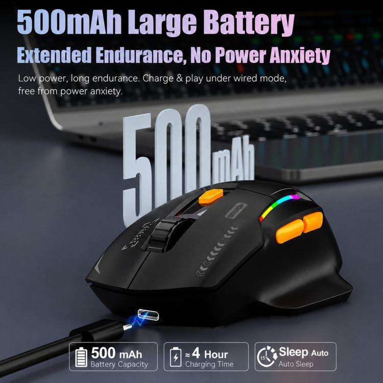 iMICE G203 Tri-Mode Wireless Gaming Mouse 12800 DPI 1000Hz Polling Rate Rechargeable RGB Mouse(Bl...