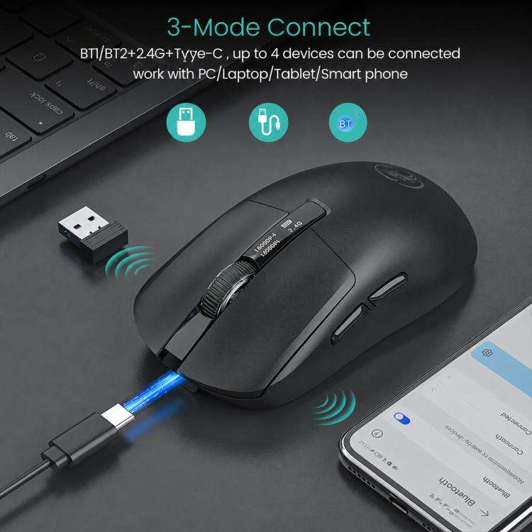 iMICE G200 Tri-Mode Wireless Gaming Bluetooth Mouse Lightweight Office Mouse With Display(Black)
