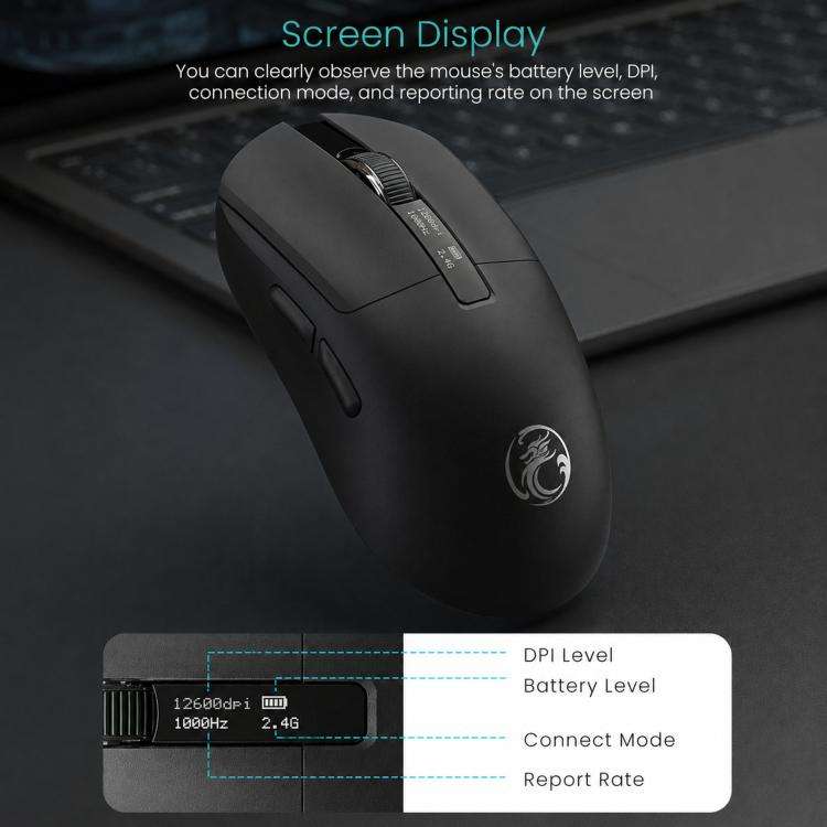 iMICE G200 Tri-Mode Wireless Gaming Bluetooth Mouse Lightweight Office Mouse With Display(White)