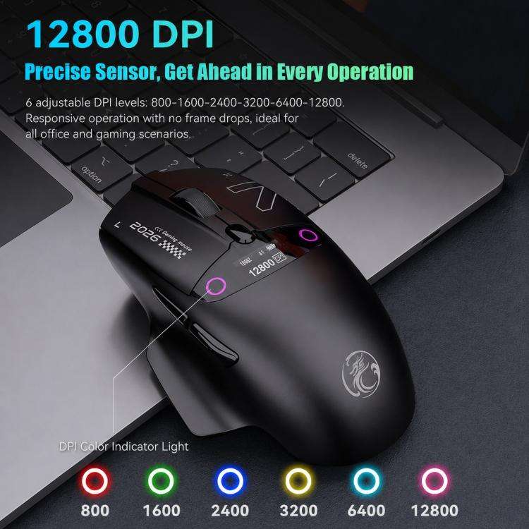 iMICE G205 Tri-Mode Wireless Gaming Mouse With Smart Display Screen 12800 DPI Rechargeable Ergono...