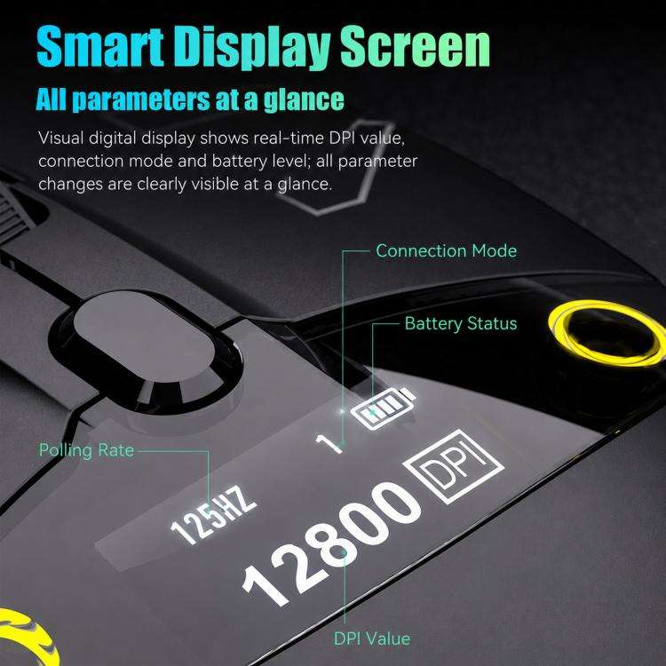 iMICE G205 Tri-Mode Wireless Gaming Mouse With Smart Display Screen 12800 DPI Rechargeable Ergono...
