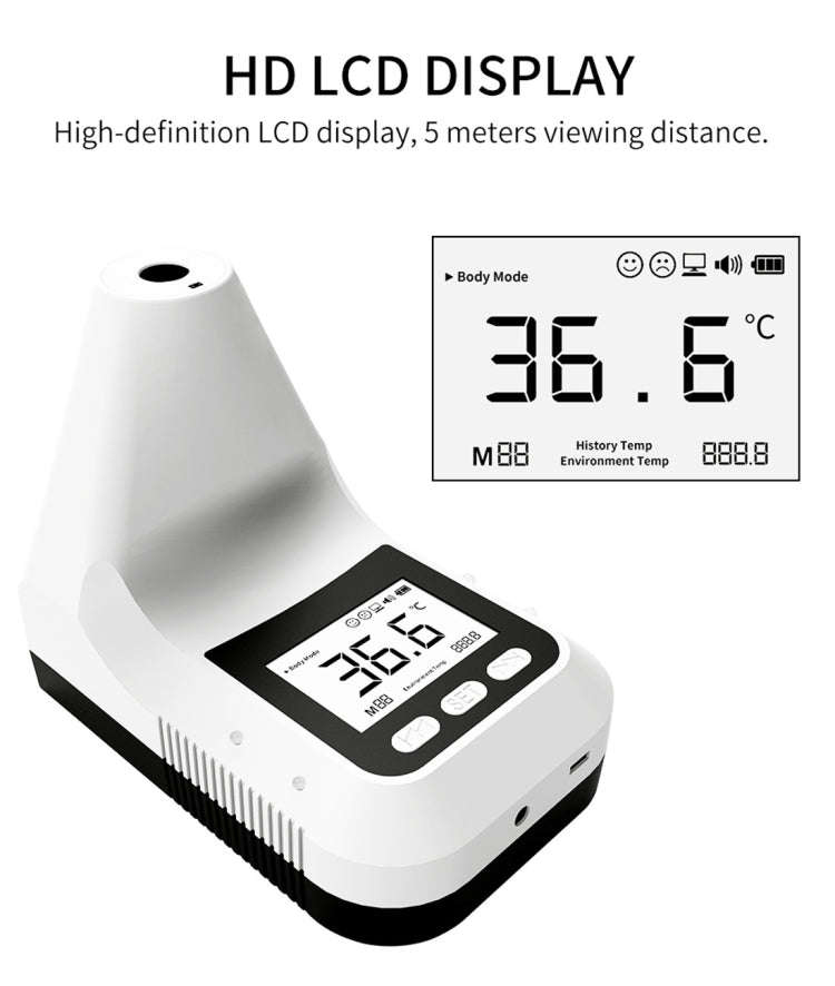 K3 Pro Handsfree Non-contact Forehead Body Light-sensitive Distance Sensor Infrared Thermometer, ...