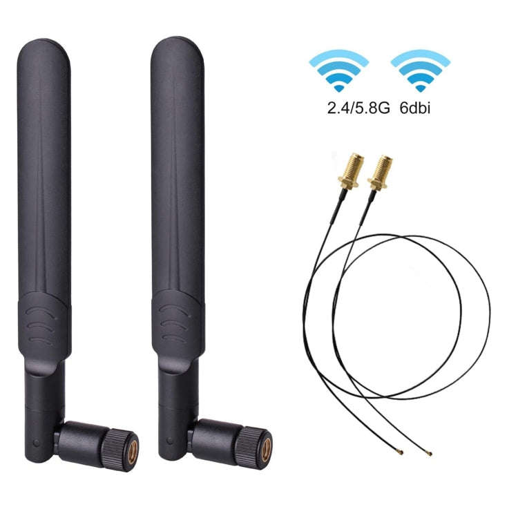 2 x 6dBi 2.4GHz 5GHz Dual Band WiFi RP-SMA Male Antenna + 2 x 35CM RP-SMA IPEX MHF4 Pigtail Cable...
