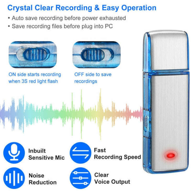 SK858 16GB Rechargeable Portable U-Disk Meeting Voice Recorder (Blue)