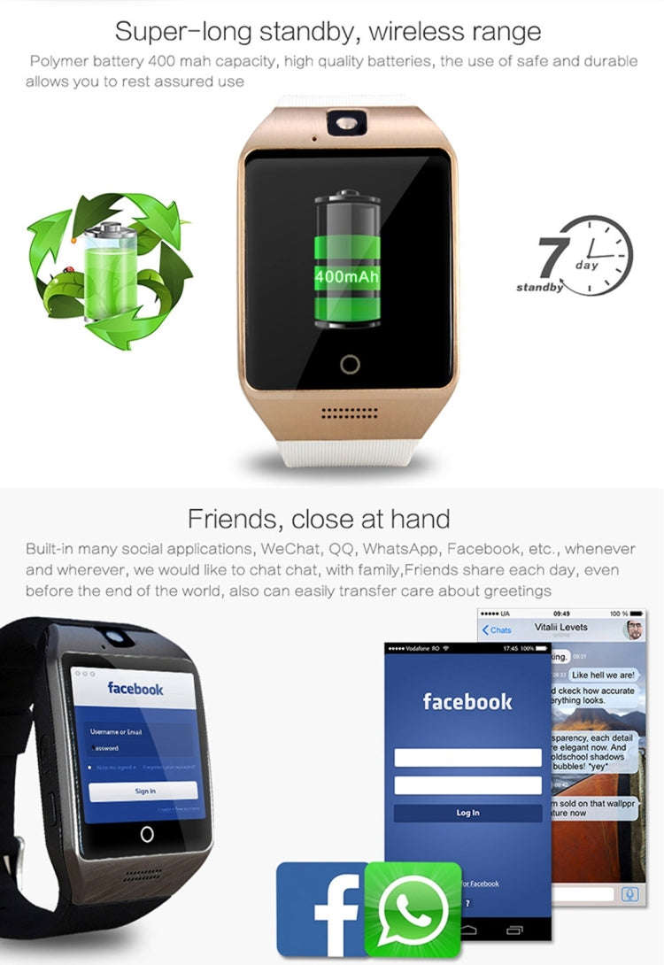 Q18S 1.54 inch IPS Screen MTK6260A Bluetooth 3.0 Smart Watch Phone, Pedometer / Sedentary Reminde...
