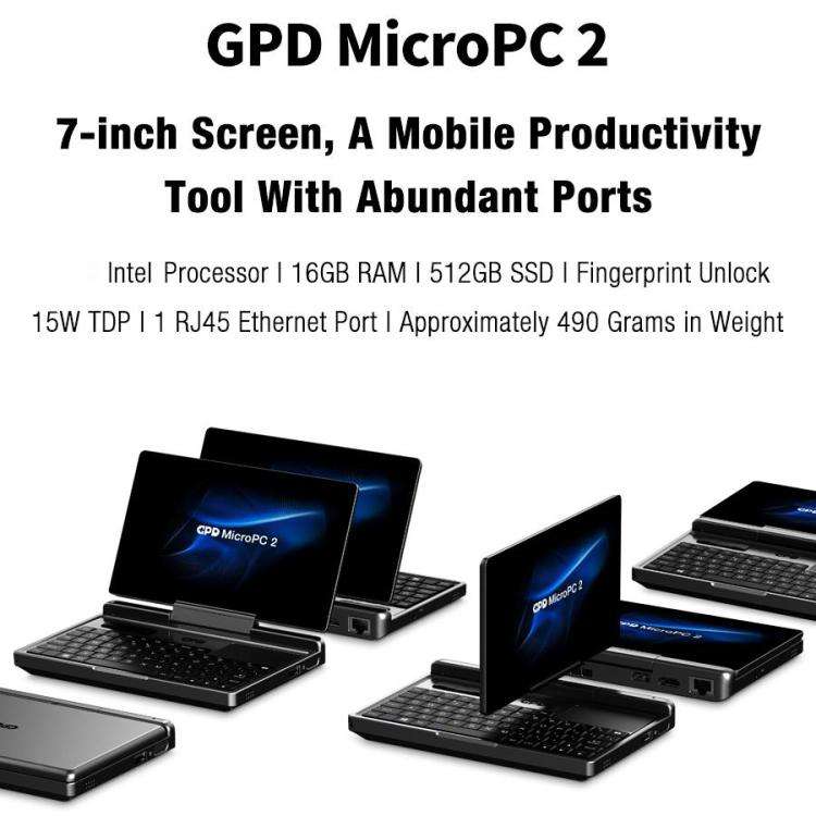 GPD MicroPC 2 Handheld Gaming PC, 16GB+512GB, 7 inch Windows 11 Home Intel Processor N250, US Plug