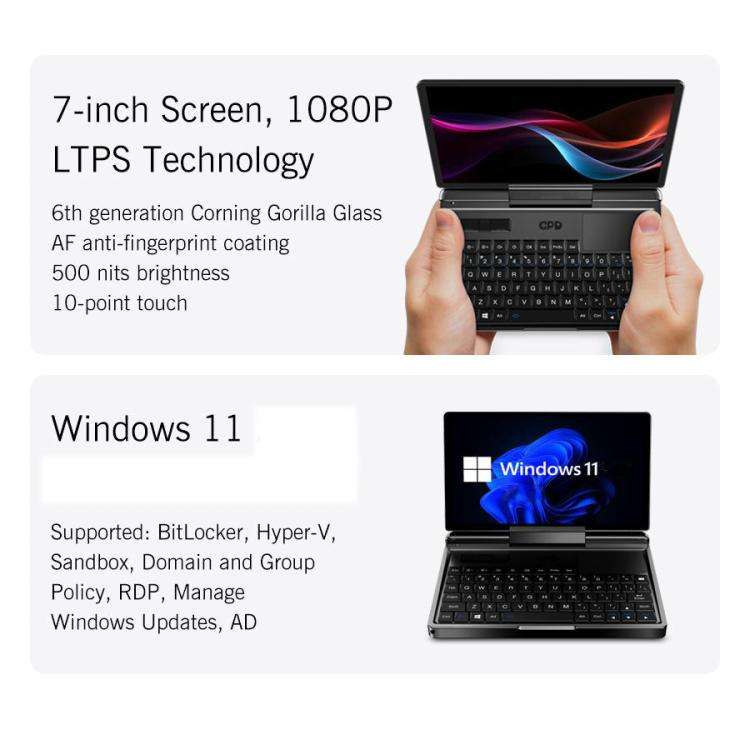 GPD MicroPC 2 Handheld Gaming PC, 16GB+512GB, 7 inch Windows 11 Home Intel Processor N250, UK Plug