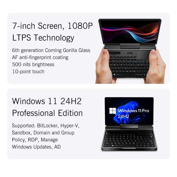 GPD MicroPC 2 Handheld Gaming PC, 16GB+512GB, 7 inch Windows 11 Pro Intel Core i3-N300, UK Plug