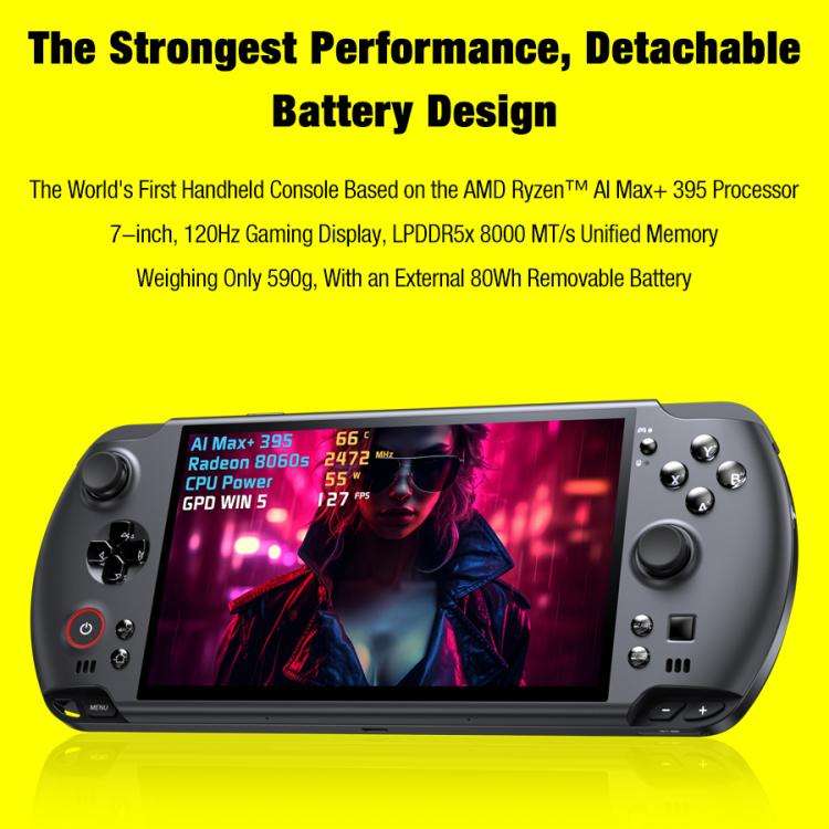 GPD WIN 5 Handheld Game Console, 32GB+2TB, 7 inch Windows 11 OS AMD Ryzen Al Max+ 395 CPU, US Plug