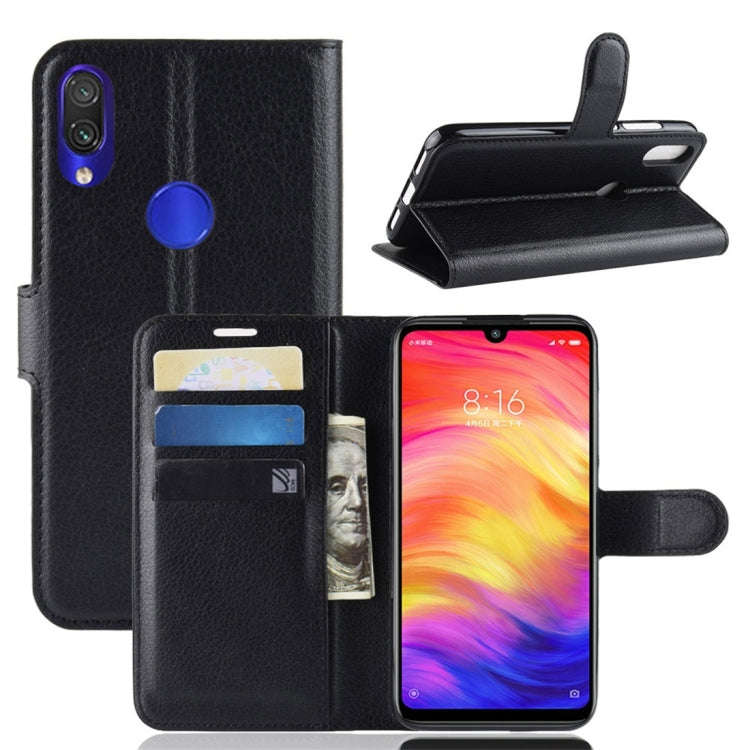 Litchi Texture Horizontal Flip Leather Case for Xiaomi Redmi Note 7, with Wallet & Holder & Card ...