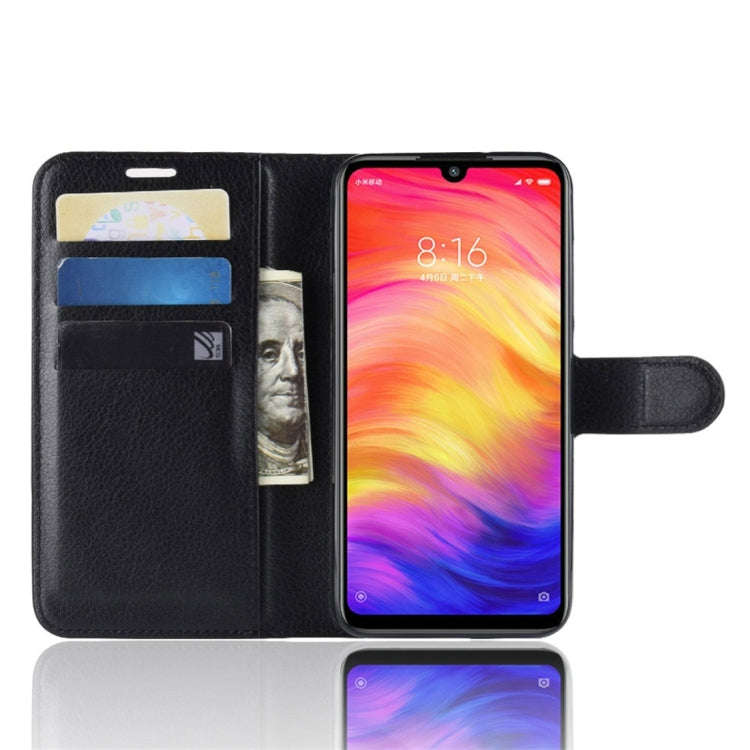 Litchi Texture Horizontal Flip Leather Case for Xiaomi Redmi Note 7, with Wallet & Holder & Card ...