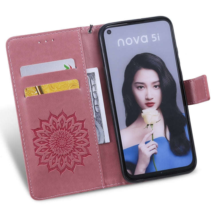 Pressed Printing Sunflower Pattern Horizontal Flip PU Leather Case for Huawei Nova 5i / P20 Lite ...
