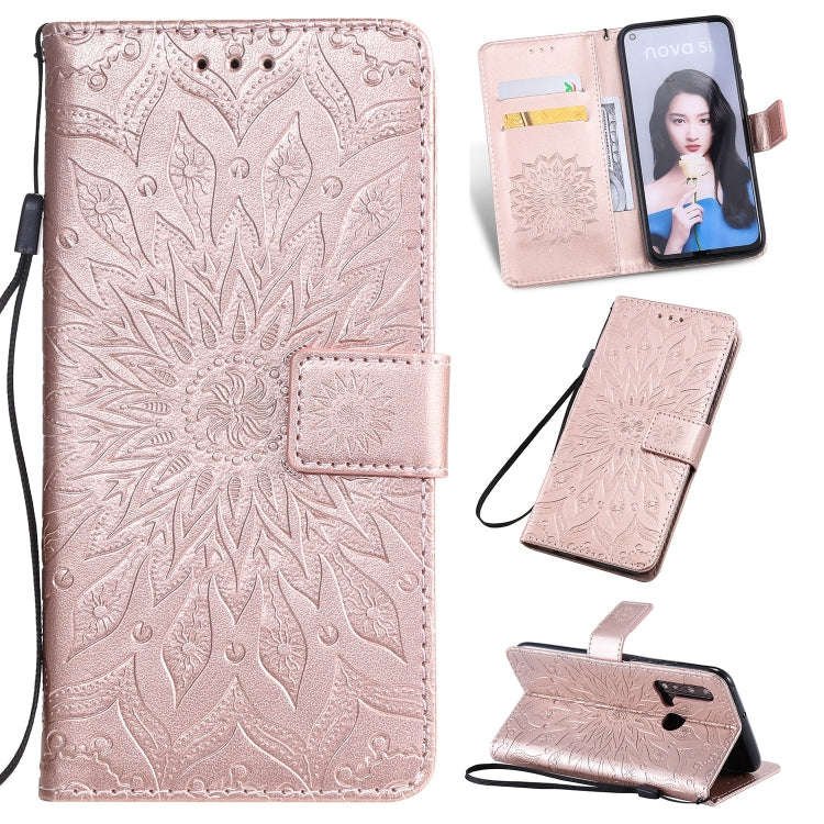 Pressed Printing Sunflower Pattern Horizontal Flip PU Leather Case for Huawei Nova 5i / P20 Lite ...